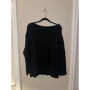 Zara Knit Boatneck Charcoal Gray Wool Blend Sweater Large